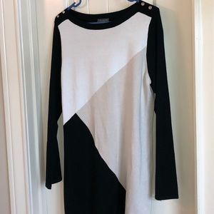 Black, white & taupe long-sleeved tunic